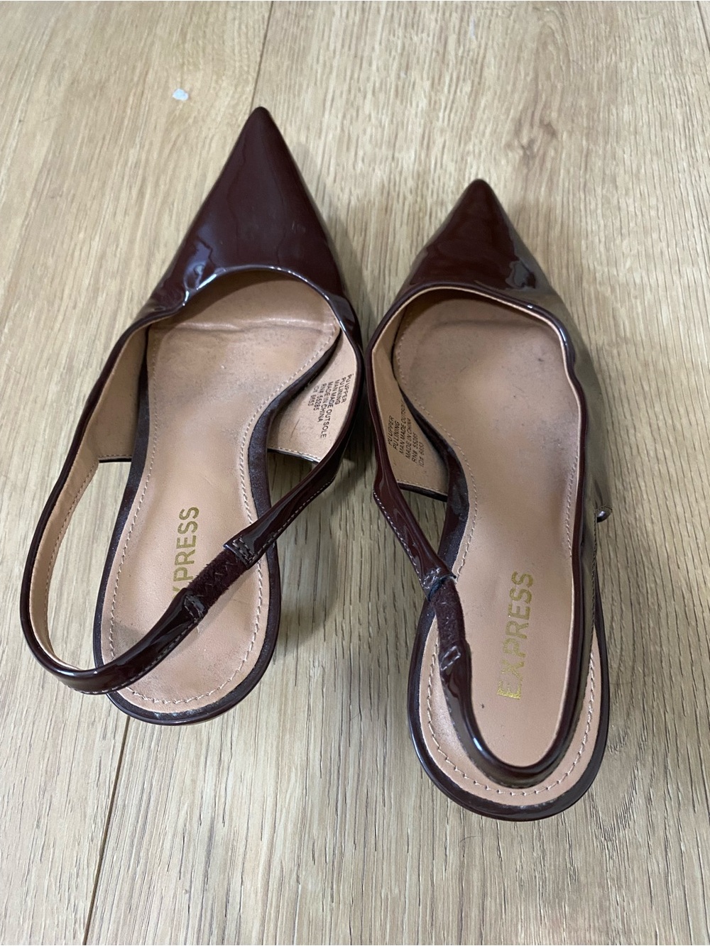 Express Espresso Martini Patent Slingback Heels ✨ Chocolate Brown Pointed Toe